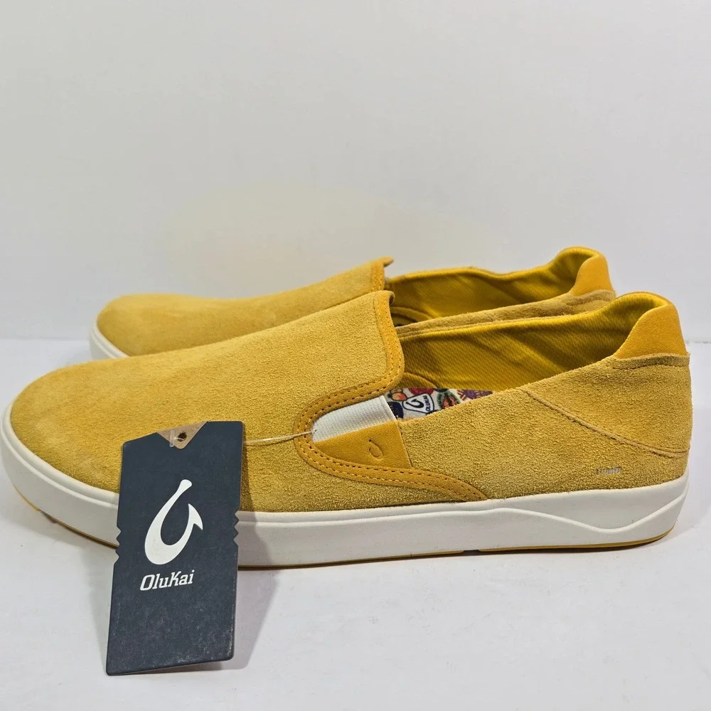 OluKai Lae'ahi Suede Yellow Slip On Sneakers Mens 15 10538-1111 Drop-In Heel